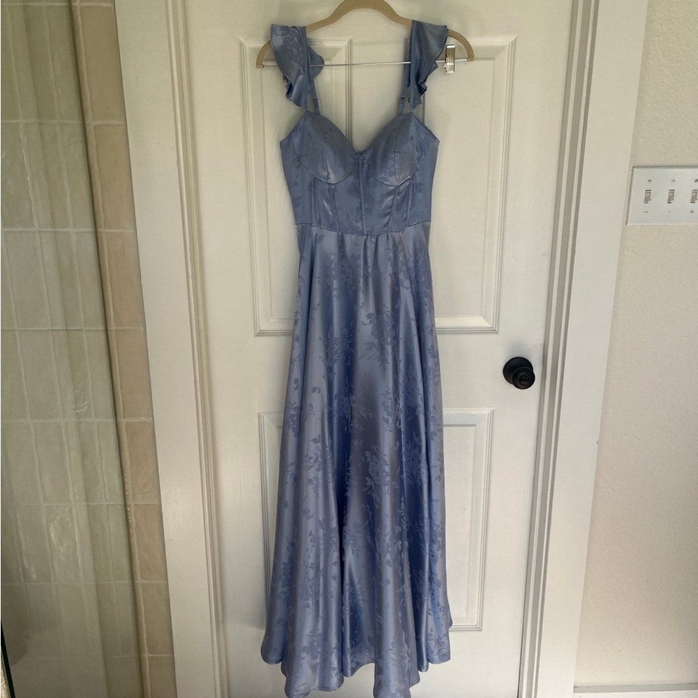 Windsor Light Blue Ruffle Strap Dress
